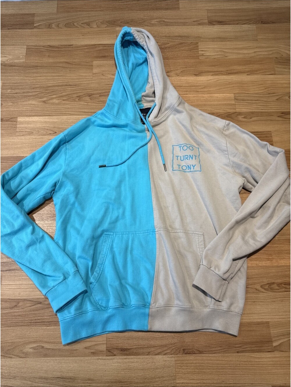 Too Turnt Tony Split Color Hoodie Sweatshirt Blue Rare Unisex Large Tiktok Duck
